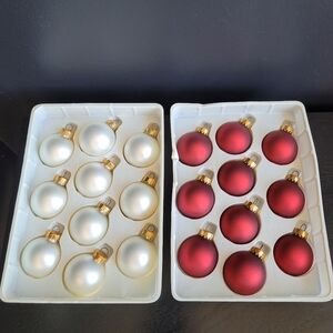 Vintage red and white satin finish glass Christmas ornaments balls - 20 pieces